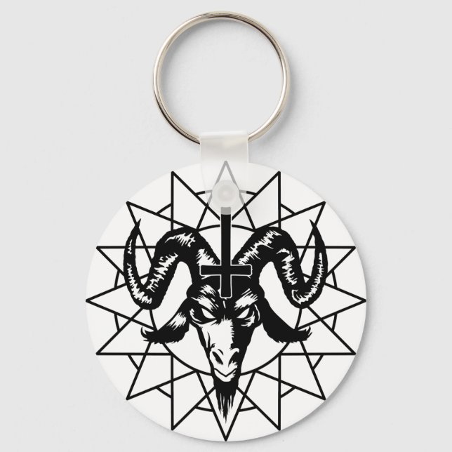 Head with Chaos Star (black) Key Ring (Front)