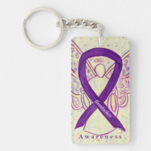 Headaches Angel Purple Awareness Ribbon Keychain