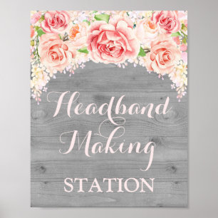 Headband Making Station Pink Watercolor Wood Poster