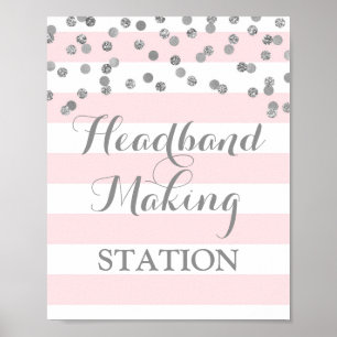 Headband Making Station Sign Blush Stripes Silver
