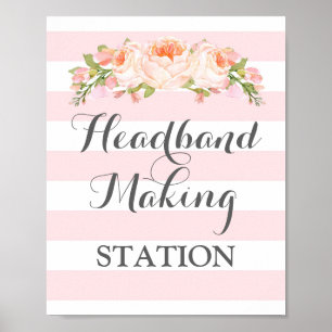 Headband Making Station Sign Pink Flowers Stripes