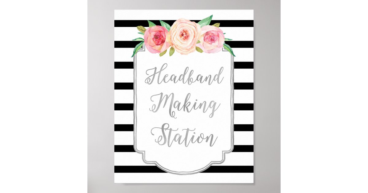 Headband Making Station Sign Silver Black Stripes | Zazzle