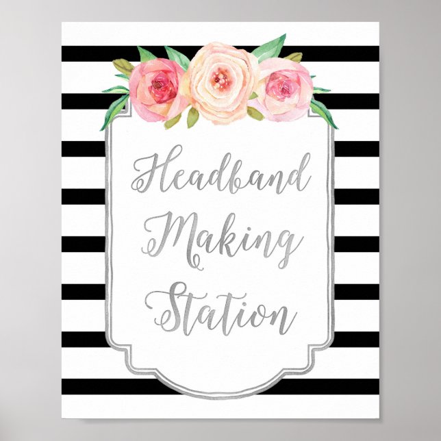 Headband Making Station Sign Silver Black Stripes (Front)