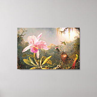 Heade - Cattleya Orchid and Three Hummingbirds Canvas Print
