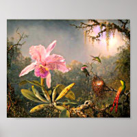 Heade - Cattleya Orchid and Three Hummingbirds