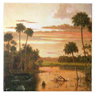 Heade - Great Florida Sunset, fine art painting Tile