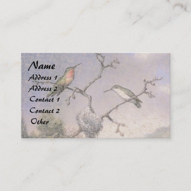 Heade Hummingbird Birds Animals Nest Business Card (Front)