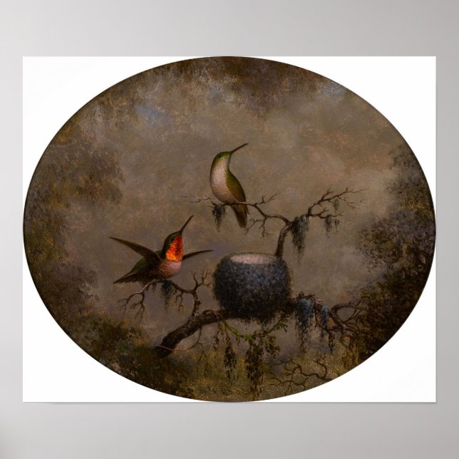 Heade - Hummingbirds And Their Nest 1863 Poster (Front)