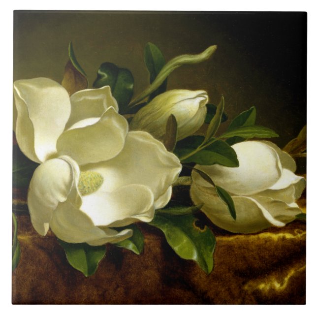 Heade Magnolia Flowers Gold Velvet Ceramic Tile (Front)