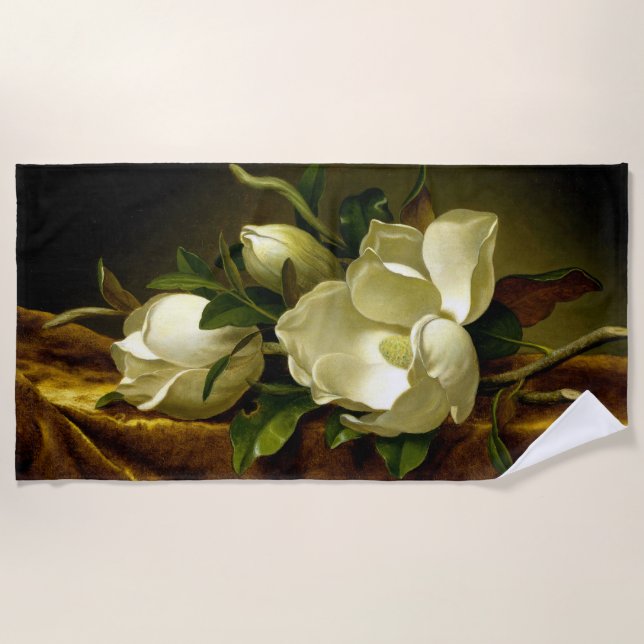 Heade Magnolia Flowers on Gold Velvet Beach Towel (Front)