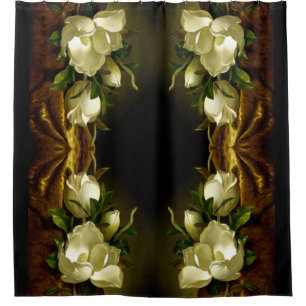 Heade Magnolia Flowers on Gold Velvet Shower Curtain