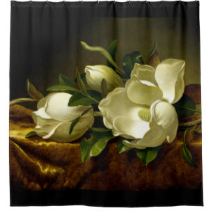 Heade Magnolia Flowers on Gold Velvet Shower Curtain