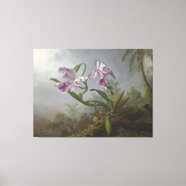 HEADE - Pink Orchids and Hummingbird on a Twig - Canvas Print (Front)