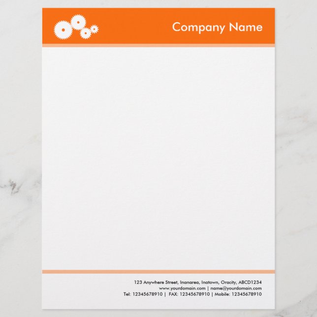 Headed and Footed (Gears) - Orange Letterhead Design (Front)