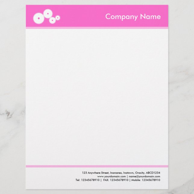 Headed and Footed (Gears) - Pink Customised Letterhead (Front)