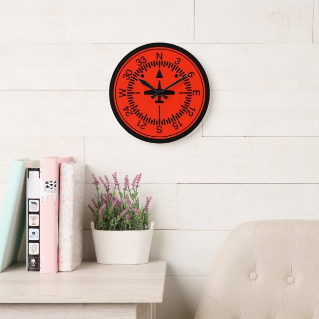 Heading Indicator Pilot Aviation Geek Large Clock (Reading Room)