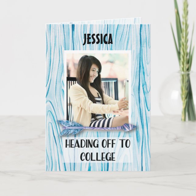 Heading to College Custom Name Photo on Teal Blue  Card (Front)