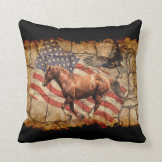 "Heading West" Horse, Eagle and US Flag Cushion