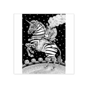 HEADLESS HORSEMAN CLOWN ON ZEBRA RUBBER STAMP