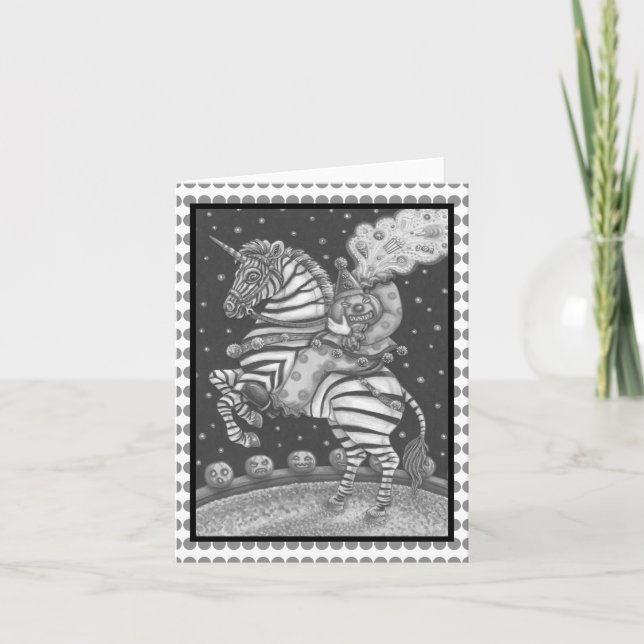 HEADLESS HORSEMAN CLOWN, ZEBRA GREETING NOTE CARD (Front)