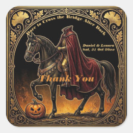 Headless Horseman Dare to Cross Thank You Gold Square Sticker