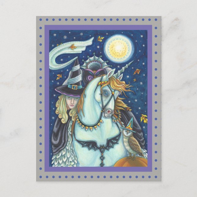 HEADLESS HORSEMAN GOTHIC WITCH, UNICORN & OWL POSTCARD (Front)