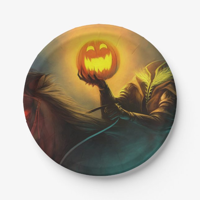 Headless Horseman Halloween paper plate (Front)
