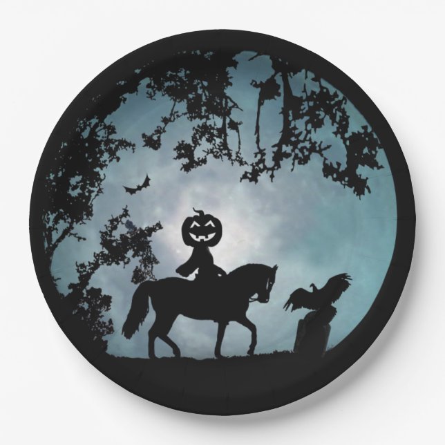 Headless Horseman Halloween Party Paper Plates (Front)