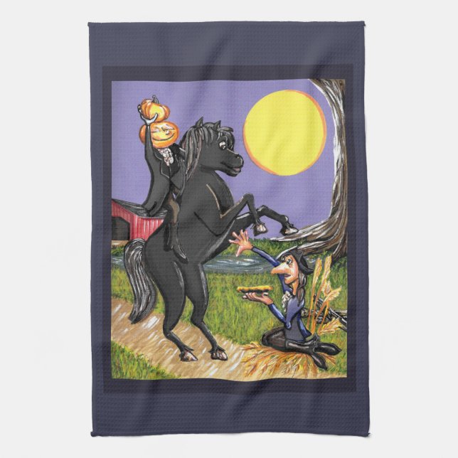 Headless Horseman Ichabod Crane kitchen towel (Vertical)