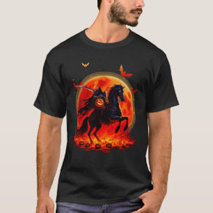 Headless Horseman Pumpkin Riding Black Horse Hallo T-Shirt