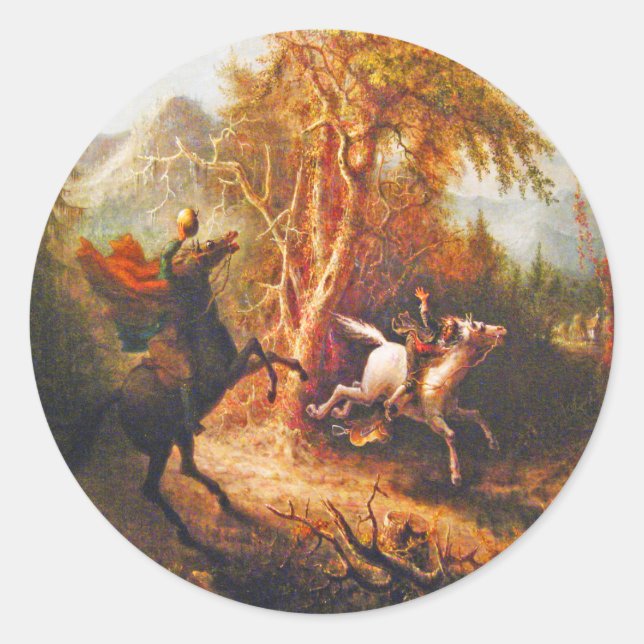 Headless Horseman Pursuing Ichabod Crane Classic Round Sticker (Front)