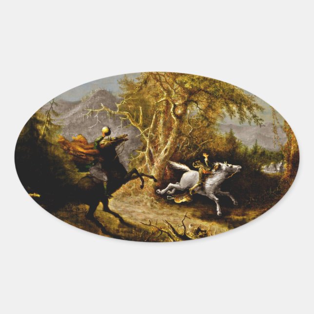 Headless Horseman Pursuing Ichabod Crane Oval Sticker (Front)