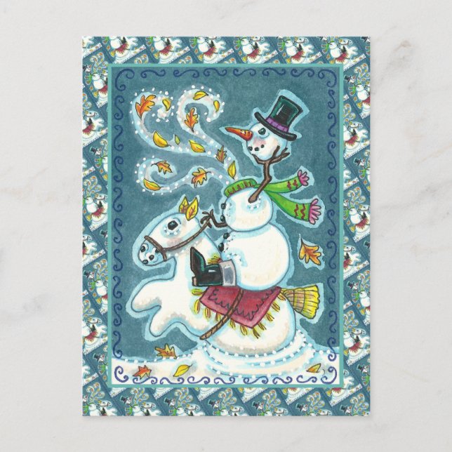 HEADLESS HORSEMAN SNOWMAN, XMAS HALLOWEEN HUMOR, HOLIDAY POSTCARD (Front)