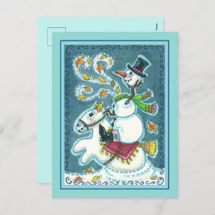 HEADLESS HORSEMAN SNOWMAN, XMAS HALLOWEEN HUMOR, HOLIDAY POSTCARD
