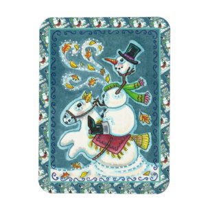HEADLESS HORSEMAN SNOWMAN, XMAS HALLOWEEN HUMOR, MAGNET