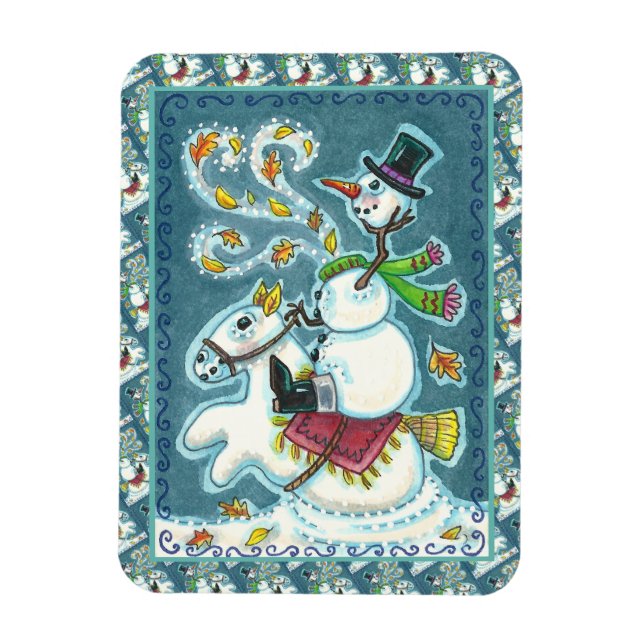 HEADLESS HORSEMAN SNOWMAN, XMAS HALLOWEEN HUMOR, MAGNET (Vertical)