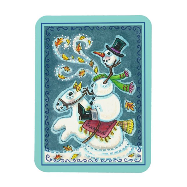 HEADLESS HORSEMAN SNOWMAN, XMAS HALLOWEEN HUMOR, MAGNET (Vertical)