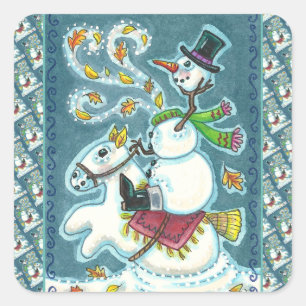 HEADLESS HORSEMAN SNOWMAN, XMAS HALLOWEEN HUMOR, SQUARE STICKER