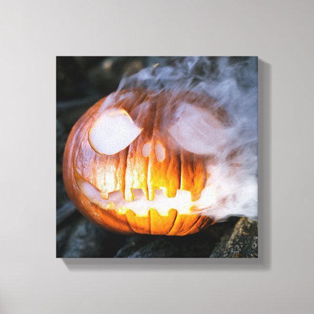Headless Horseman's Jack-o-Lantern Head a Flame Canvas Print (Front)