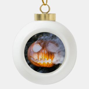 Headless Horseman's Jack-o-Lantern Head a Flame Ceramic Ball Christmas Ornament