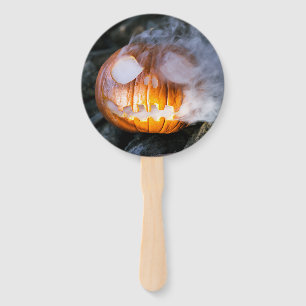 Headless Horseman's Jack-o-Lantern Head a Flame Hand Fan