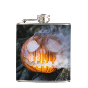 Headless Horseman's Jack-o-Lantern Head a Flame Hip Flask