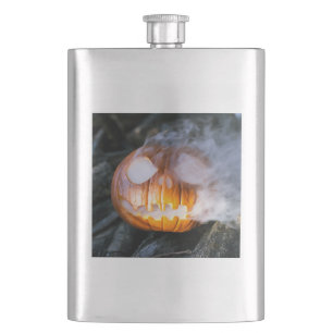 Headless Horseman's Jack-o-Lantern Head a Flame Hip Flask