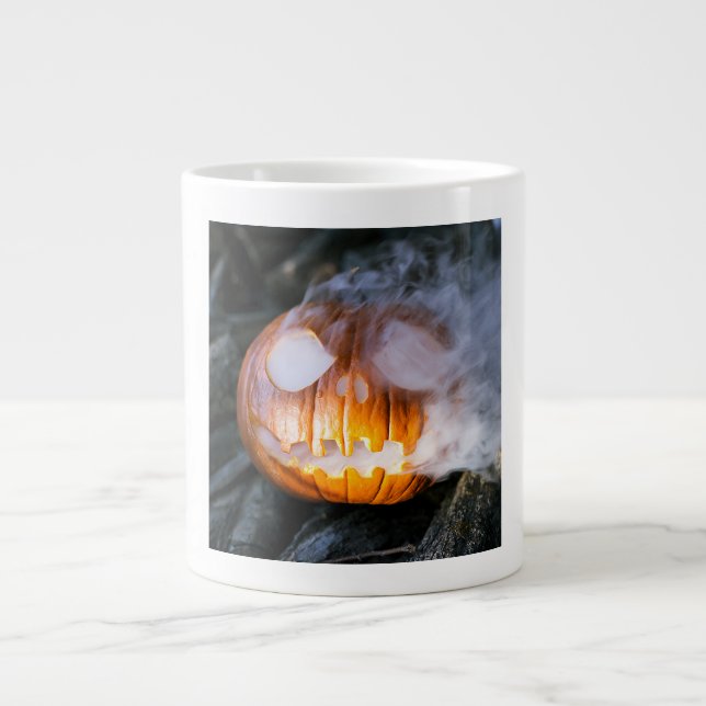 Headless Horseman's Jack-o-Lantern Head a Flame Large Coffee Mug (Front)