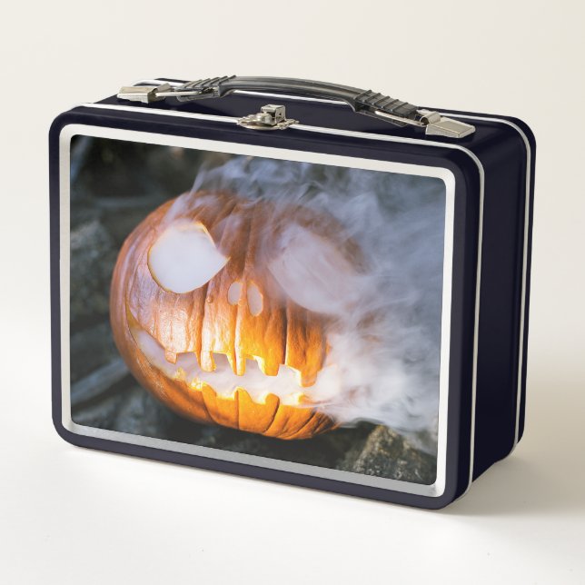 Headless Horseman's Jack-o-Lantern Head a Flame Metal Lunch Box (Front)