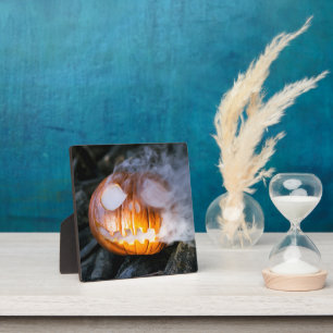 Headless Horseman's Jack-o-Lantern Head a Flame Plaque