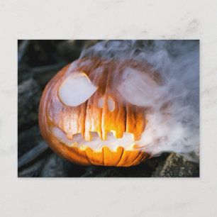 Headless Horseman's Jack-o-Lantern Head a Flame Postcard