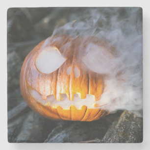 Headless Horseman's Jack-o-Lantern Head a Flame Stone Coaster
