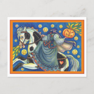HEADLESS HORSEWOMAN, SIDESADDLE ON HALLOWEEN PINTO HOLIDAY POSTCARD