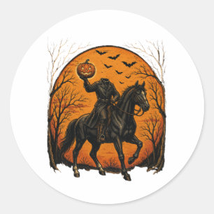 Headless Knight On Horse Pumpkin Halloween Classic Round Sticker